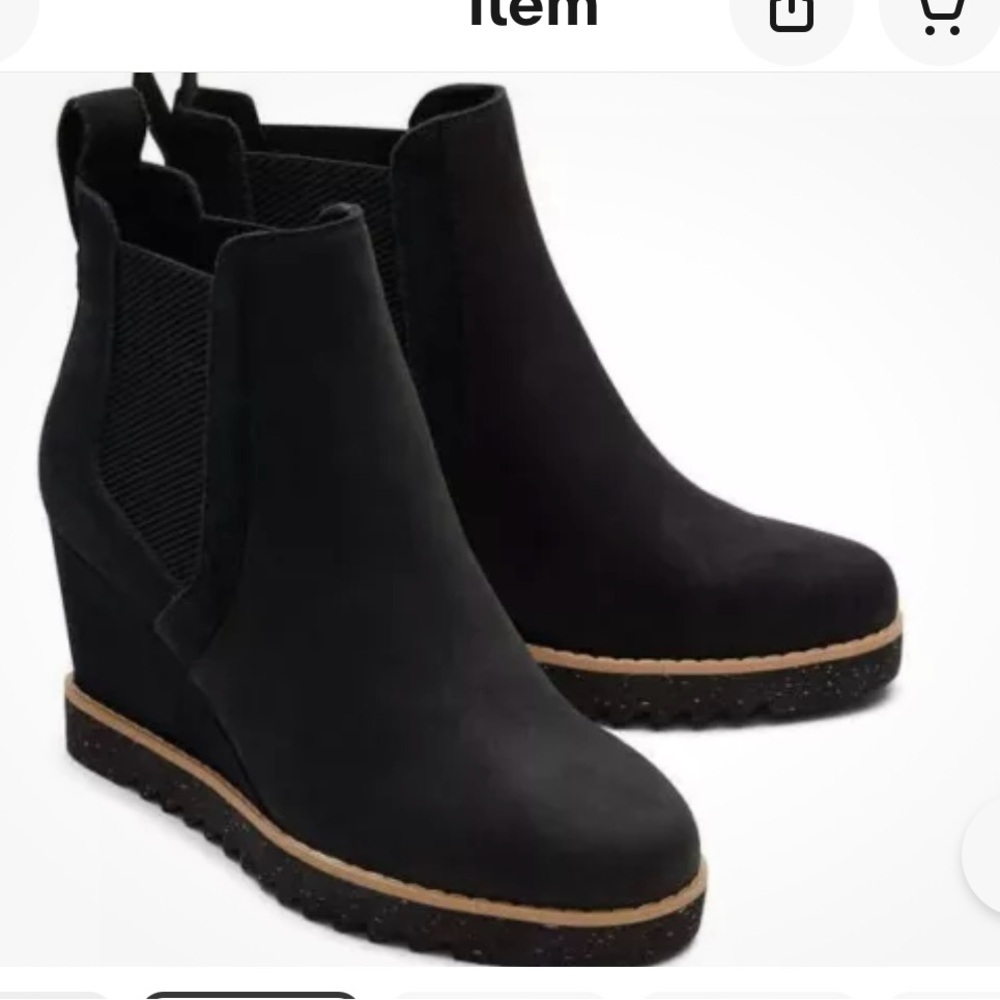 New TOMS Womens Maddie Black
Leather Wedge Boot Waterproof Sz 7.5 - Picture 2 of 10